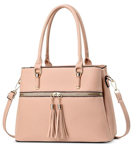 FOLOVEYA Borsa Donna Elegante Borsa a Mano Con Ciondolo Pelle PU Borsa Bauletto Borsetta Moda Borse Tracolla Borsa a Spalla per Lavoro Viaggio Ufficio Shopping Rosa