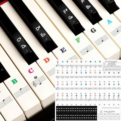 JFGDVW Piano Keyboard Stickers for 88 Keys, Black and White, Removable, Color-Coded, Beginner Learning Aid
