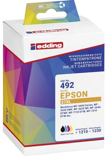 edding Druckerpatrone ersetzt Epson T2715, T2711, T2712, T2713, T2714, 27XL Kompatibel Kombi-Pack Schwarz, Cyan, Magent