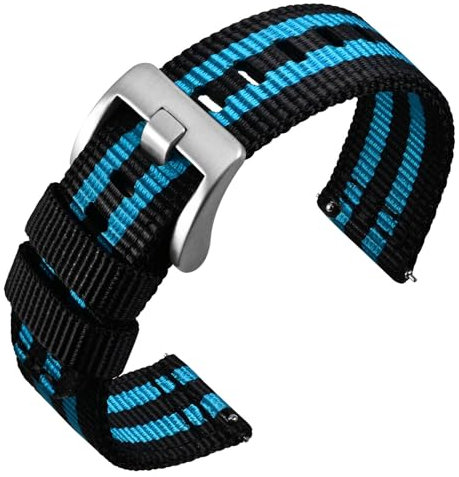 ANNEFIT Nylon Watch Strap for Men 22mm, Quick Release Military Watch Band with Heavy Duty Stainless Steel Buckle (Black/Blue)