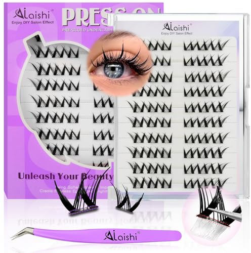 AILAISHI No Glue Needed Wimpern, Selbstklebende Eyelashes, 60 Stück DIY Lash Cluster Kit 10-14mm, Fluffy D Curl mit Pinzette – Perfekt für Reisen