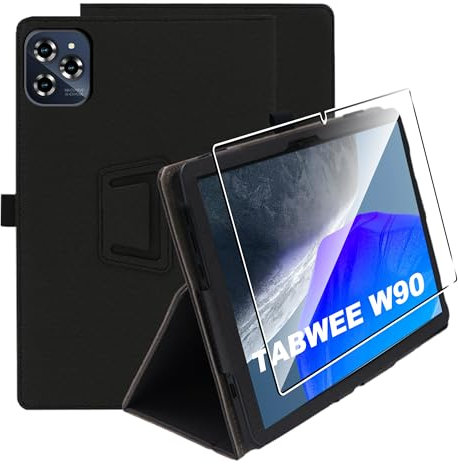 zZjoOoj Coque pour Tablette pour Tablette TabWEE W90/ T90 11 Pouces,Case Protection Housse Premium PU, Fin Étui avec Verre Trempé avec Fonction Support, Noir
