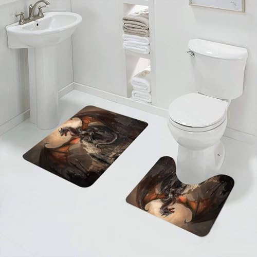 QRFASFZO Rururug Lot de 2 Tapis Salle de Bain,Magnifique Dragon Rouge Fantastique - Illustration numérique,Tapis WC Contour et Tapis de Bain,Microfibre Tapis de Douche antidérapant
