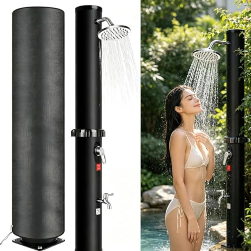 Doccia Solare Esterno 35 L, Colonna Doccia Solare Piscina con Telo Protettivo, Solare da Esterno con Doccia e Rubinetto a Pedale, Serbatoio PVC, Acqua Calda Fredda, Soffione 360° Giardino Campeggio