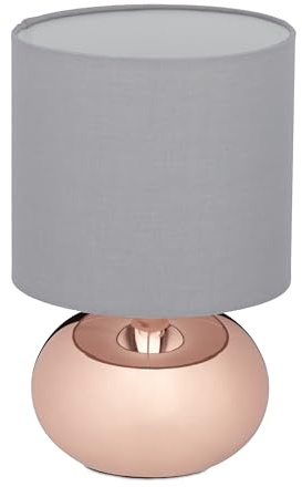 Relaxdays Lampe de Chevet, Abat-Jour, Douille E14, câble, cuivre et Gris | H x D : 28 x 18 cm, pour la chambre