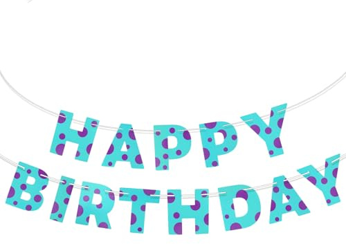 Cartoon Birthday Party Decoration, Pre-Strung Happy Birthday Banner Blue & Purple Hanging Letters Sign Backdrop Wall Decor for Kids Boys Party Event Supplies