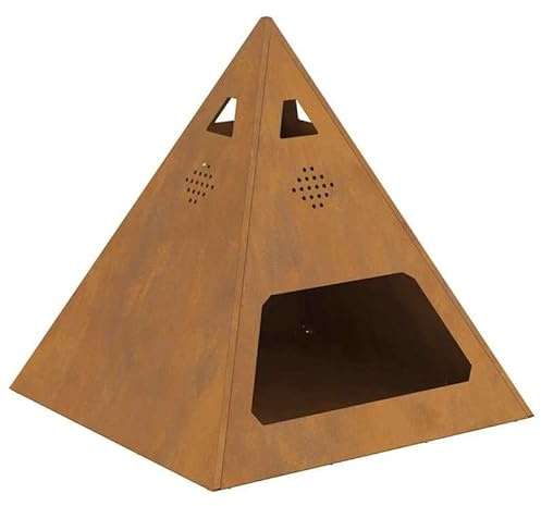 Eleganz Feuerstelle Pyramide 50x50x51 cm aus Cortenstahl - Langlebige Metallstahl Feuerstelle für Garten, Terrasse oder Balkon - Modernes Design & Wetterbeständig