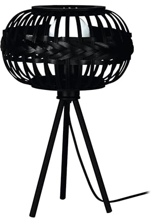 Eglo Tripod Table lamp Towcester, Boho Bedside Light Fixture | living room and bedroom lighting, black metal and wood, E27 socket