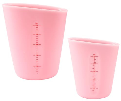 2 Stück Silikon Messbecher Set für Epoxidharz Gießformen, DIY Handmade | 250ml 500ml Messbecher Epoxidharz Mischbecher, Wiederverwendbare Silikonbecher zum Gießen mit Klare Skala (Pink)