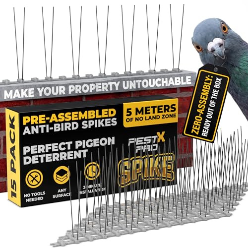 Pest-X Pro Vogelzaun-Spikes – Metall Anti Tauben und Vögel Spikes für Dach, Zaunoberteile, Dachrinne – langlebige Abschreckung Spike Strip – Möwe, Eichhörnchen & Tauben Prävention Barriere (5M