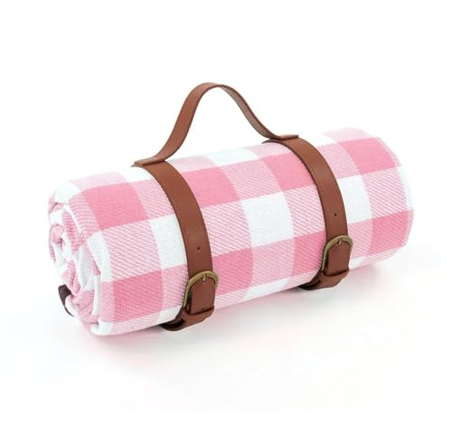 HEUchuan Picknickdecke Picknick Camping Spielmatte Plaid Decke Strandkissen mit Lederband 150x200cm(Pink)