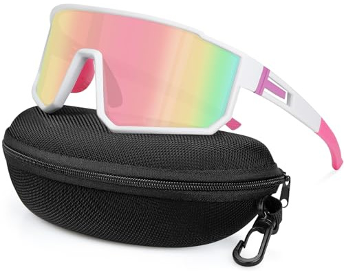 MELLIEX Sport Sonnenbrille Herren Damen, Polarisiert Fahrradbrille, UV400 Schutz Laufbrille, HD Ansicht Rutschfeste Schnelle Brille für MTB Rennrad Radfahren Laufen, Rosa