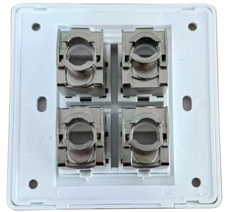 Akfldms CAT6A RJ45 Faceplate 4 Sockets LAN Network Outlet Jack Shielded Ethernet Wall Panel Board 86x86mm Installation