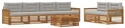 vidaXL Outdoor-Sofagarnitur mit Kissen 7 pcs Natürlich und Hellgrau, Garten-Lounge, modernes Outdoor-Sofa, modulares Set für Terrasse, Bequeme Sitzmöbel