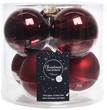 Palla di Natale in Vetro, Rosso Bordeaux, 8 cm