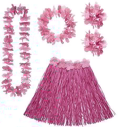 WIDMANN MILANO PARTY FASHION - Set di costumi hawaiani, gonna di rafia, collana di fiori, cerchietto e braccialetti di fiori, festa estiva, festa in spiaggia, carnevale