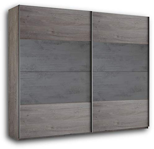 PALMA Eleganter Kleiderschrank 2-türig mit viel Stauraum - Vielseitiger Schwebetürenschrank in Haveleiche Optik, Betonoxid - 271 x 210 x 60 cm (B/H/T)
