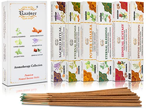 Raajsee Packung mit verschiedenen Räucherstäbchen (15 g x 6 g),100% natürlich, handgerollt,frei von Chemikalien, Aromatherapie, Entspannung, Meditation und sinnliche Therapie (SPA Series)
