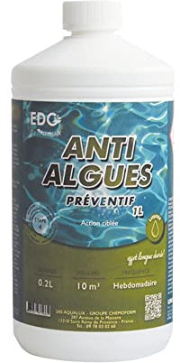 EDENEA - Anti Algues Piscine - Action Préventive Anti Eau Trouble - Algicide - Liquide - Bouteille 1 Litre - EDG Blanc
