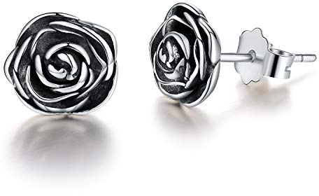✦Weihnachtsgeschenke für Kinder✦Winglove Ohrringe Silber 925 Rose Blume Ohrstecker Blume Ohrringe Schmuck Damen Geschenke für Frauen, Kleine Weihnachtsgeschenke.(Antique Silver)
