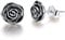 Esberry ✦Gifts for Christmas✦ 18K Gold Plating 925 Sterling Silver Rose Stud Earrings Hypoallergenic Flower Earrings Jewelry for Women and Girls (Antique Silver)