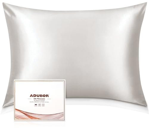 Adubor 100% Mulberry Silk Pillowcase for Hair and Skin with Hidden Zipper, Both Side 23 Momme Silk,900 Thread Count (20x30inch, Queen Size, Ivory White, 1pc)