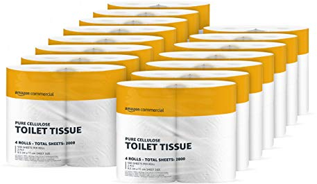 AmazonCommercial Toilettenpapier, 2-lagig Reines Zellulose, 64 Maxi Rollen (4 Rollen, 8-er Pack), 500 Blätter per Rolle, Blattgröße: 9,5 cm x 11 cm
