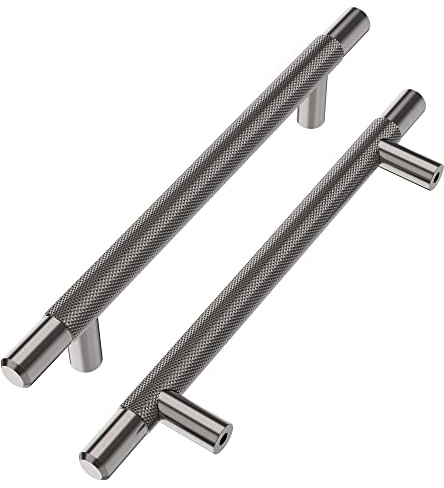 Alzassbg 10 Pack Black Nickel Cabinet Pulls, 5 Inch(128mm) Hole Centers T Bar Knurled Kitchen Cabinet Handles for Cabinets AL3015AS
