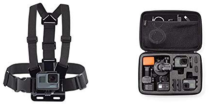 Amazon Basics - Estuche Grande de Transporte para GoPro + Arnés de Pecho para Cámara GoPro