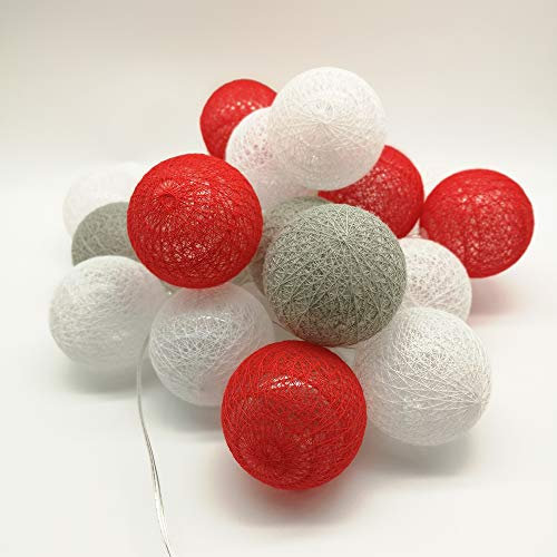 DOTBUY Stringa di Luce Catena Luminosa a LED con 20 Sfere di Cotone Festival, Batteria Ghirlanda Luminosa Decorazione Palla Catena di Luci per Festa, Romantico (Rosso Romantico,3.3M/20LED)