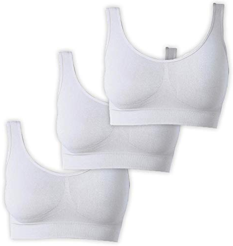 UnsichtBra Bustier Damen BH ohne Buegel | 3er Set Wohlfühl Bustiers Tops | Bügelloser Soft Bra | Schlaf Still Sport Crop Top Büstier 3 x Weiß (wellbra_www)(3XL)