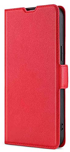 WEIOU Coque pour Xiaomi Redmi 9C NFC | Redmi 9C, Protection Etui Antichoc TPU Housse Premium en Cuir PU ave Portefeuille[Fentes pour Cartes][Fermeture Magnétique]. Rouge
