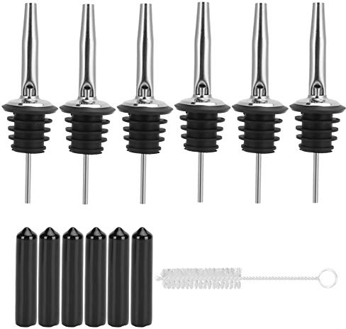 Versatore per Vino, 6 Versatori in Acciaio Inossidabile con 6 Cappucci Antipolvere Lunghi in Silicone e Spazzola Versatori Classici per Bottiglie con Beccuccio Affusolato