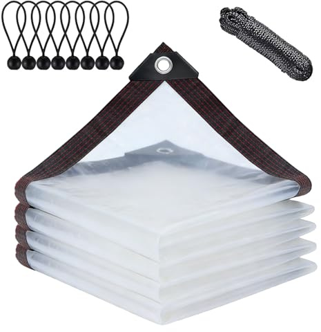 BCBIG Plane Wasserdicht Transparent mit öSen, Abdeckplane Wasserdicht, zum Schutz von Gartenmöbeln vor Staub,Gewächshäuser,Terrassen und Andere Außenbereiche,Regenschutz Windschutz, 2x6m