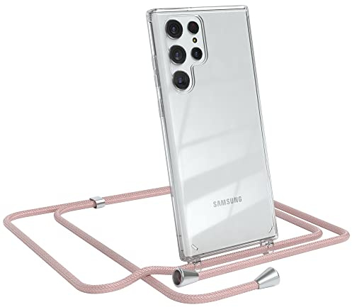 EAZY CASE Handykette kompatibel mit Samsung Galaxy S22 Ultra 5G Handyhülle mit Umhängeband, Handykordel mit Schutzhülle, Silikonhülle, Hülle, Stylische Kette für Smartphone, Rosé-Gold