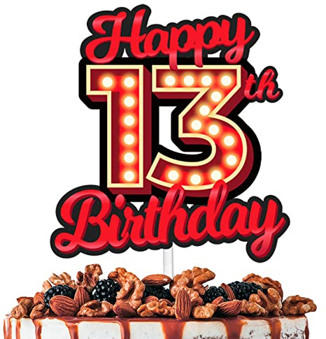 L-Rlight-13 Alian Baby Cake Topper for Boys Girls Baby Shower Happy Birthday Space War Theme Party Decoration Supplies Number Star Crew Cake Decor Cheer to Year Old