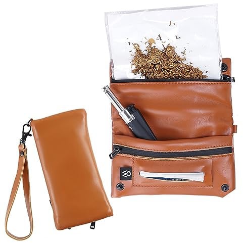 Pitillera tabaco de liar hombre tabaquera de cigarillos de PU material hidrófugo forro impermeable con asa de mano (Marrón)