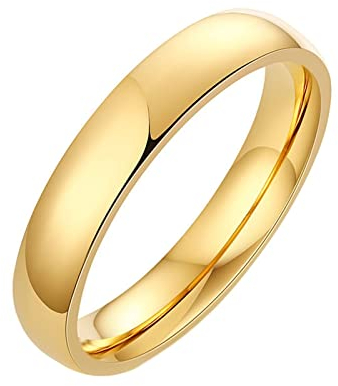 Daesar Edelstahl Ring Herren, Gold Ring Männer Personalisiert 4MM Hochglanzpoliert Bandring Partnerringe Freundschaftsringe Gr.65 (20.7)