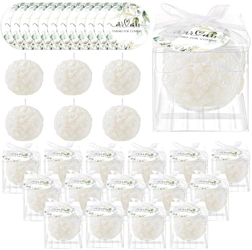 50 Stück Hochzeitskerzen-Set enthält 50 Hochzeits-Rosenballkerzen und 50 grüne Dankeskarten, Hochzeitsparty-Gastgeschenke für Gäste, Brautparty, Gastgeschenke, Hochzeitsrückgabe, Andenken