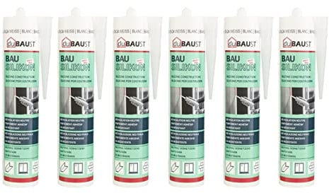 6x dubaust BAS24 Bausilikon Fenstersilikon Neutralsilikon Innen/Aussenbereich witterungsbeständig hochelastisch 310ml Kartusche (weiss)