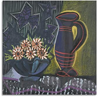 JAHER Pablo Picasso Gemälde – (Vase mit Blumen und Krug) Poster Kunst Leinwand Gemälde Dekor Wanddruck Fotogeschenke Zuhause Moderne Dekorationen 70 x 70 cm
