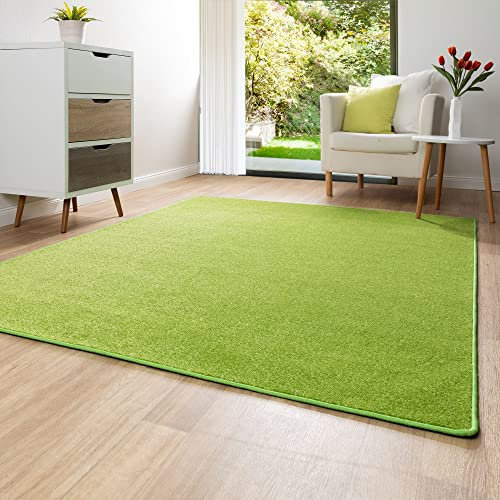 Steffensmeier Kurzflor Teppich Ibiza | Wohnzimmerteppich | Stilvoll | Pflegeleicht | Jugendteppich | Grün, Größe: 60x120 cm