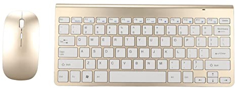 Elprico Kabelloses Tastatur-Maus-Set, 2,4 G USB, Dünne Ergonomische Stummschalttaste für Computer (Luxuriöse Goldfarbe)