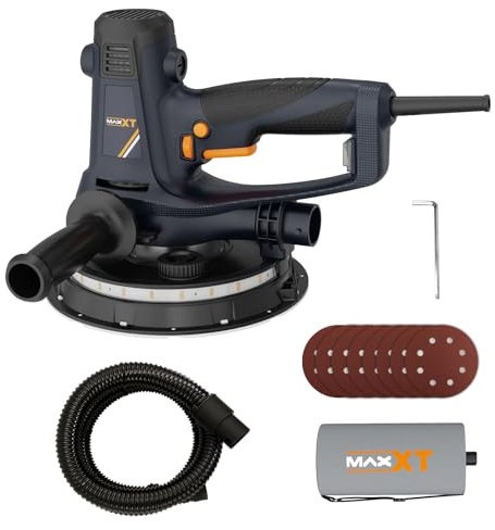 MAXXT Handheld Drywall Sander 810W Electric Sander for Walls,Rough and fine Sanding - Variable Speed, Upgraded Pad, Adjustable Suction, Self-Dust-Extraction, 8 Pcs Sanding Discs