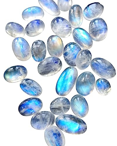 Gems For Jewels 10–20 mm ovale, schlichte Regenbogen-Mondstein-Cabochons für Damen, Regenbogen-Mondstein-Edelstein für Schmuck, lose Edelsteine, ovaler Mondstein (5 St. bis 10 St. Optionen) (5 St.)