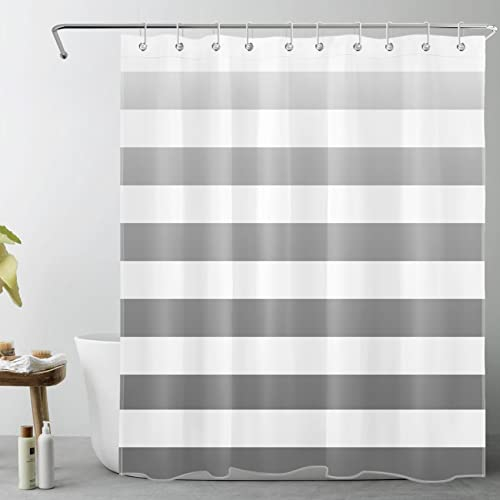 LB Ombre Grau gestreift Duschvorhang 120x175cm Weiße einfache Linien Antischimmel Wasserdicht Badezimmer Vorhänge, Minimalistische Geometrie Extra Kurz Polyester Stoff Bad Vorhang mit Haken
