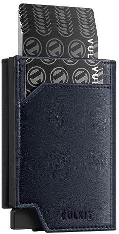 VULKIT Portefeuilles et Porte-Cartes Cuir Pop Up Automatique Porte Carte Bancaire Homme Anti Piratage Porte Cartes Magnetique Porte Monnaie, Bleu