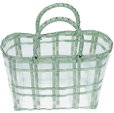 BESTonZON Korbgeflecht 1 Stück Einkaufskorb Weidenhandtasche Durchsichtiger Behälter Große Kunststoff-Tragetasche Weide Süßigkeitenkorb Geflochtener Gemüsekorb Griff Obstkorb Handgewebte