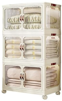 Kyaoayo, AufbewahrungsbehäLter Mit Deckel,Multifunktion Aufbewahrungskiste,Klappbare Kunststoffboxen,Stapelbare Aufbewahrungsboxen Kunststoff,Doppel-TüR Aufbewahrungsbox Mit Rollen 43,5×27,5CM 3 stück