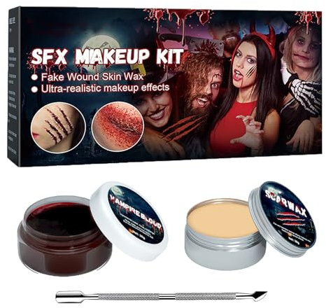 Fausse Plaie Halloween Wax Maquillage Effet Speciaux,Maquillage Halloween Effets Spéciaux,Cire Maquillage Halloween,Kit de Maquillage pour Halloween,Vampire Fausse Blessure Maquillage pour Carnaval